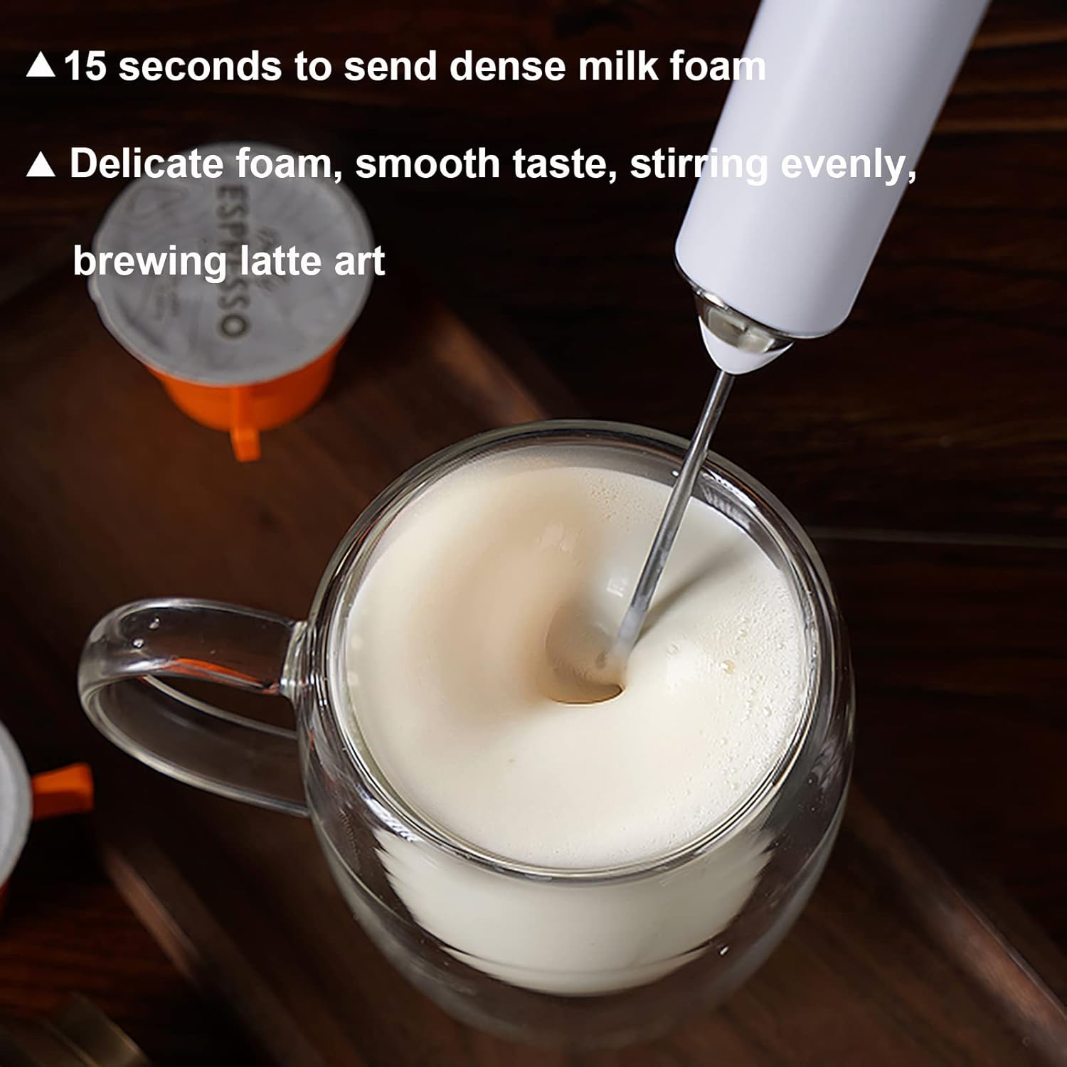 MOSHOU Espumador de leche eléctrico de mano con 3 cabezales, batidor de espuma de café con USB recargable 3 velocidades, mini batidora de mano