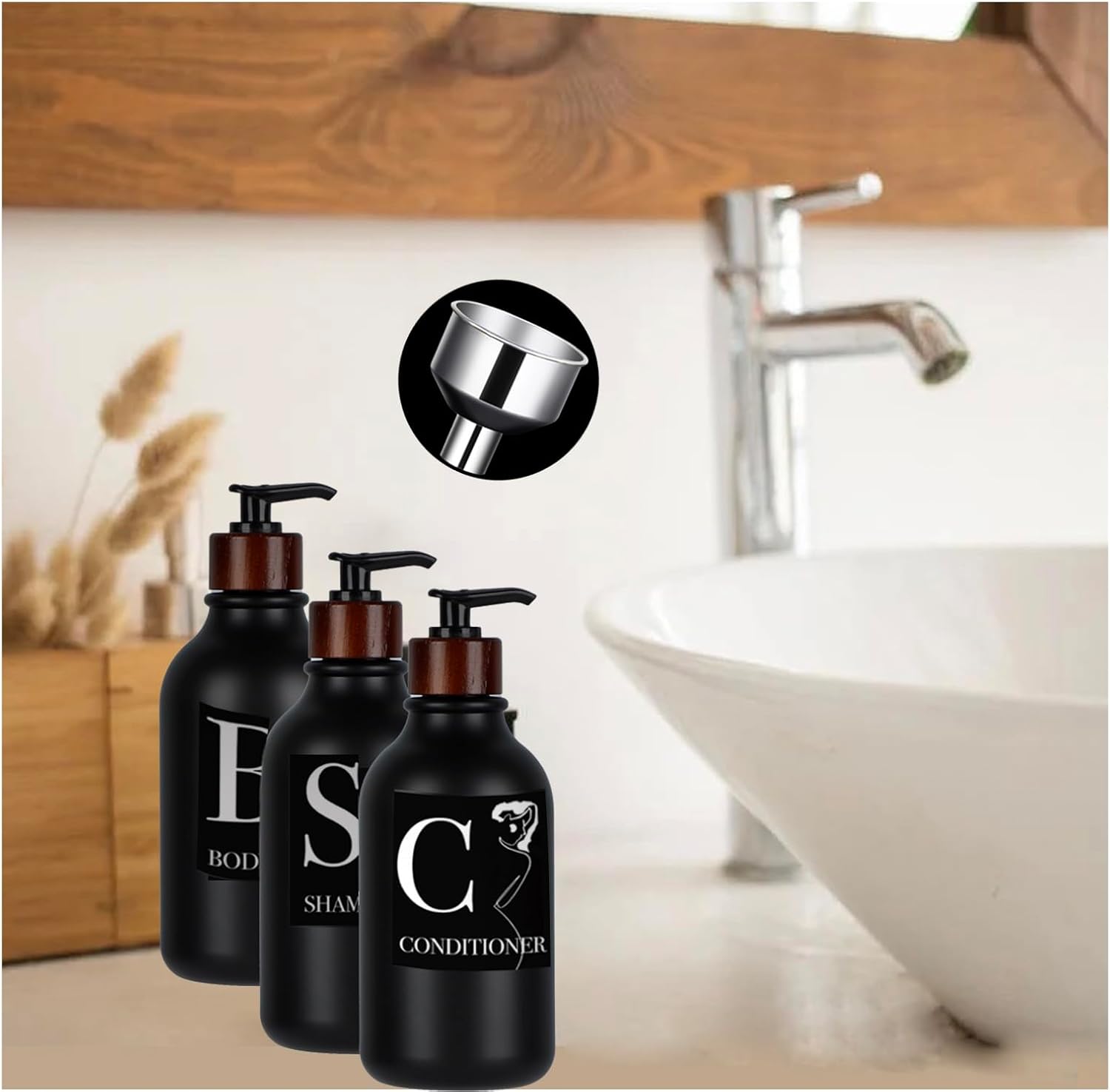 Dispensador de champú, dispensador de champú negro montado en la pared para ducha, dispensadores de champú y acondicionador de 16 onzas, botellas de