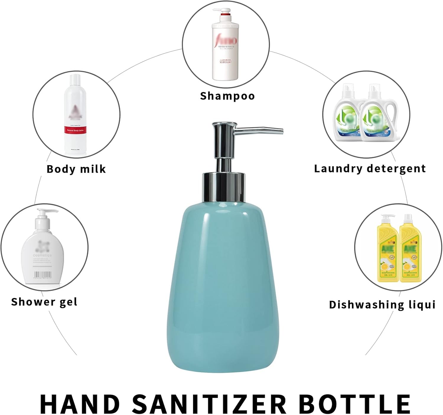 Botellas de cerámica dispensadoras de jabón de mano cian con elegante bomba superior baño botellas de champú vacías 10 oz10.1 fl oz