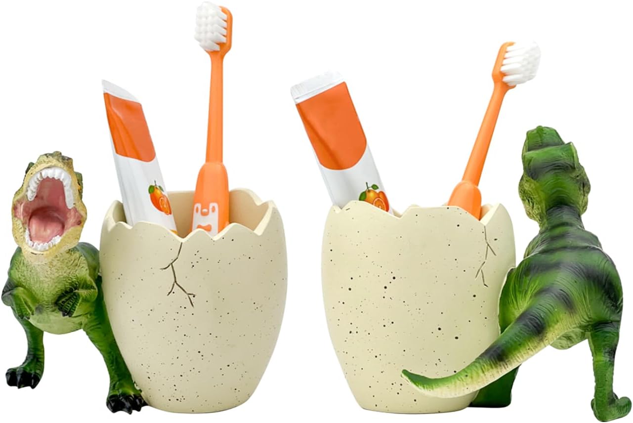 Porta cepillos de dientes de dinosaurio para baños – Lindo soporte para cepillos de dientes de dinosaurio – Soporte para cepillos de dientes y pasta