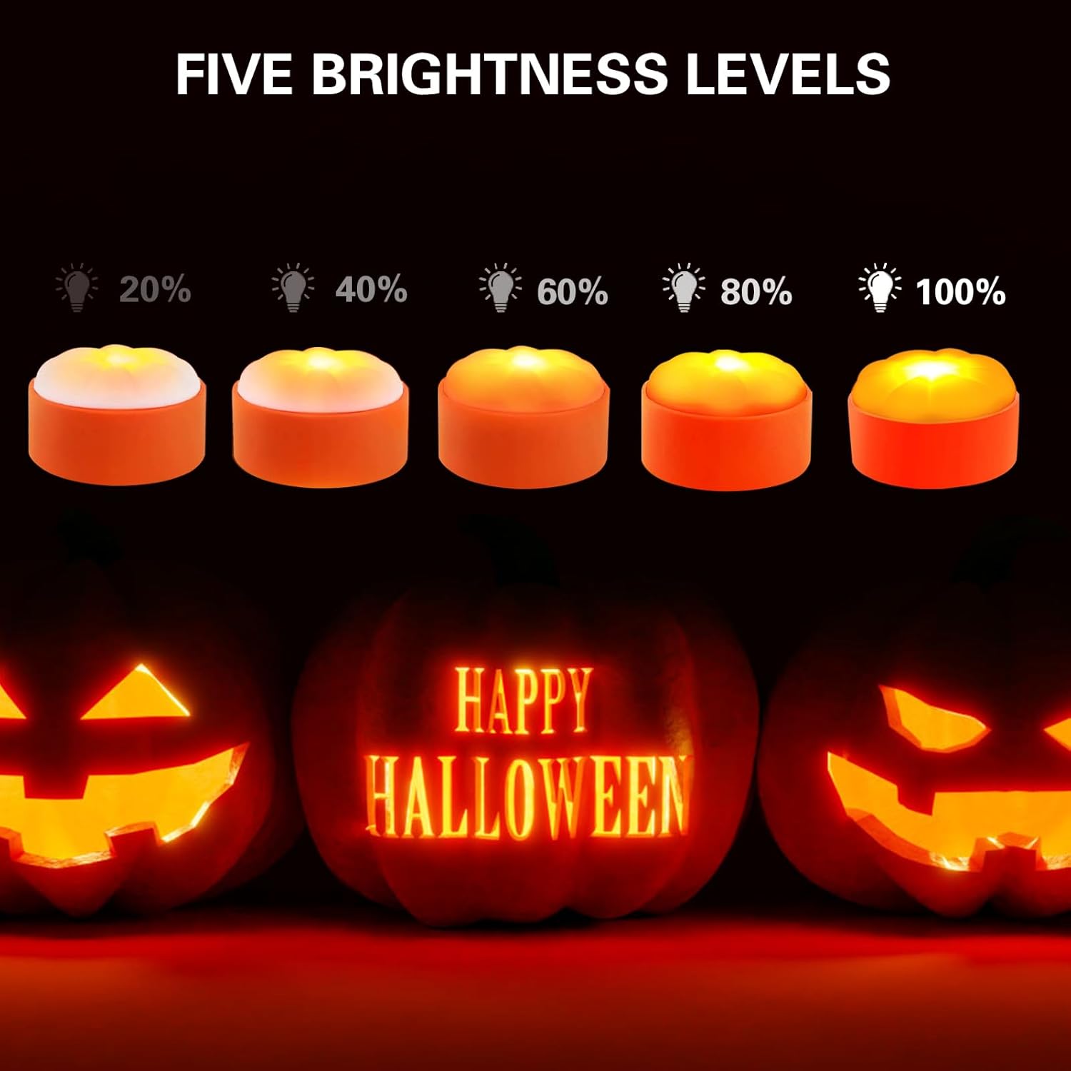 Luces de calabaza de Halloween, paquete de 4 luces LED de calabaza con control remoto y temporizador, funciona con pilas, luz de linterna para