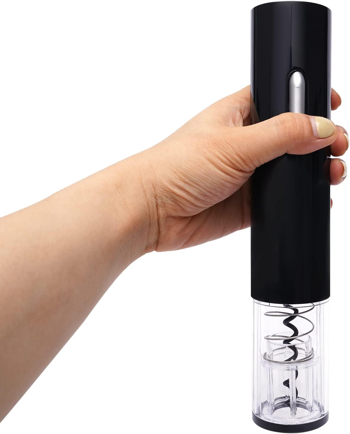 DOONARCES Abrebotellas de vino eléctrico negro, abridor automático de botellas de vino eléctrico con batería Sacacorchos de acero inoxidable con