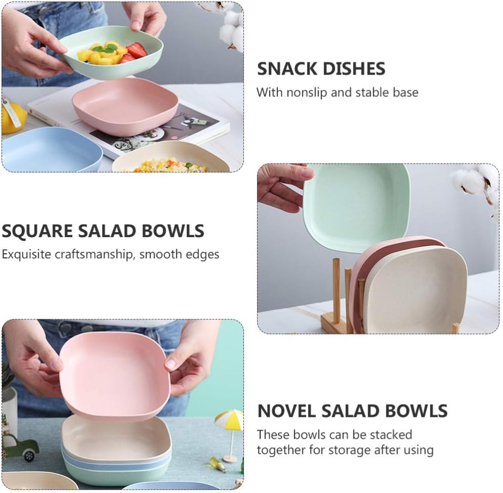 Juego de 4 cuencos cuadrados para cereales, cuencos pequeños de plástico para cocina, cuencos poco profundos de 6 pulgadas para sopa, ensalada,