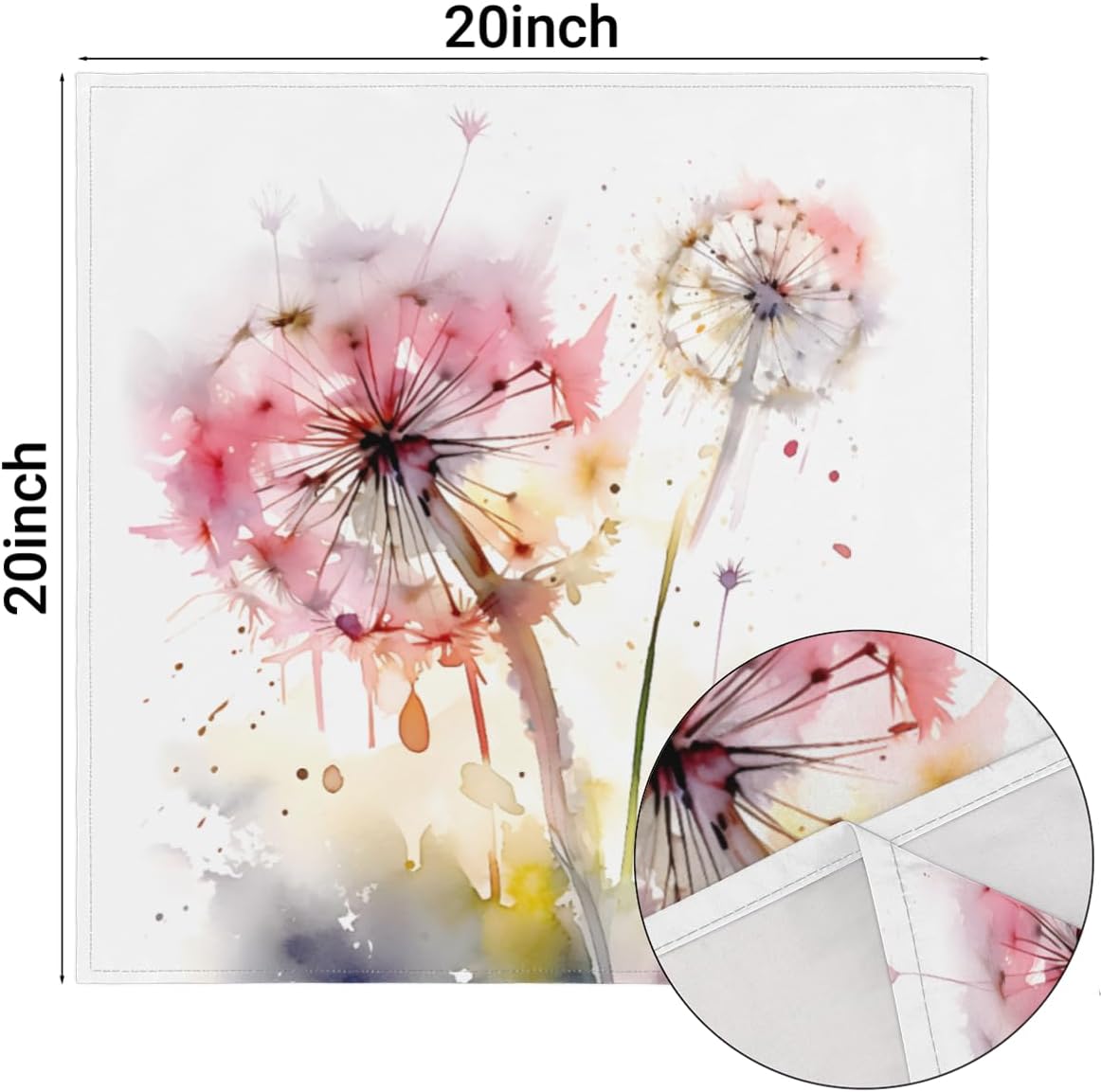 Cloth Napkins Set of 6 Abstract Dandelion 20×20 Inch Cloth Napkins Flower Painted Washable Reusable Kitchen Dinner Napkins Table Decor for Wedding,