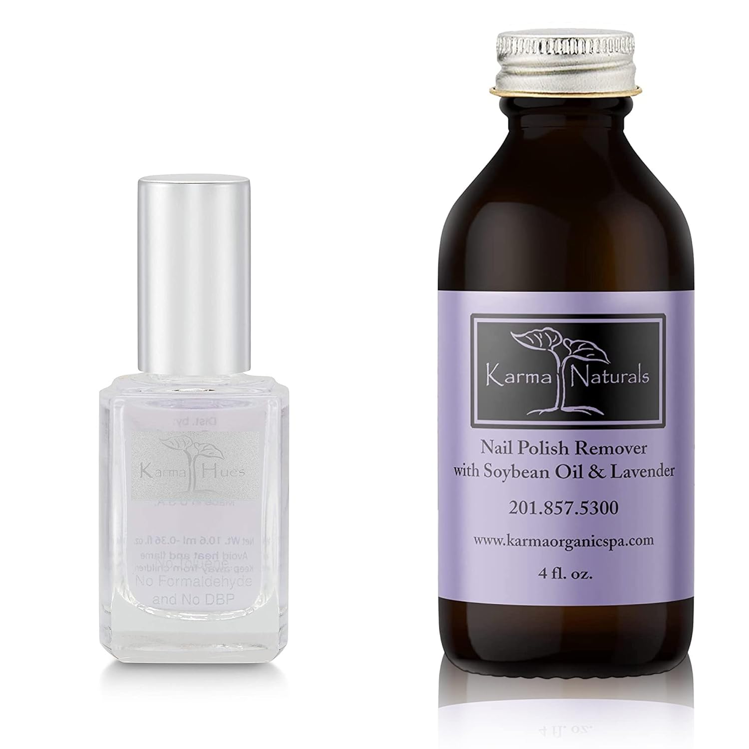 Karma Organic Removedor de esmalte de uñas y paquete base y capa superior 2 en 1  Quitaesmalte de uñas Beauty Natural Soja Lavanda (4FL-Oz) dos en