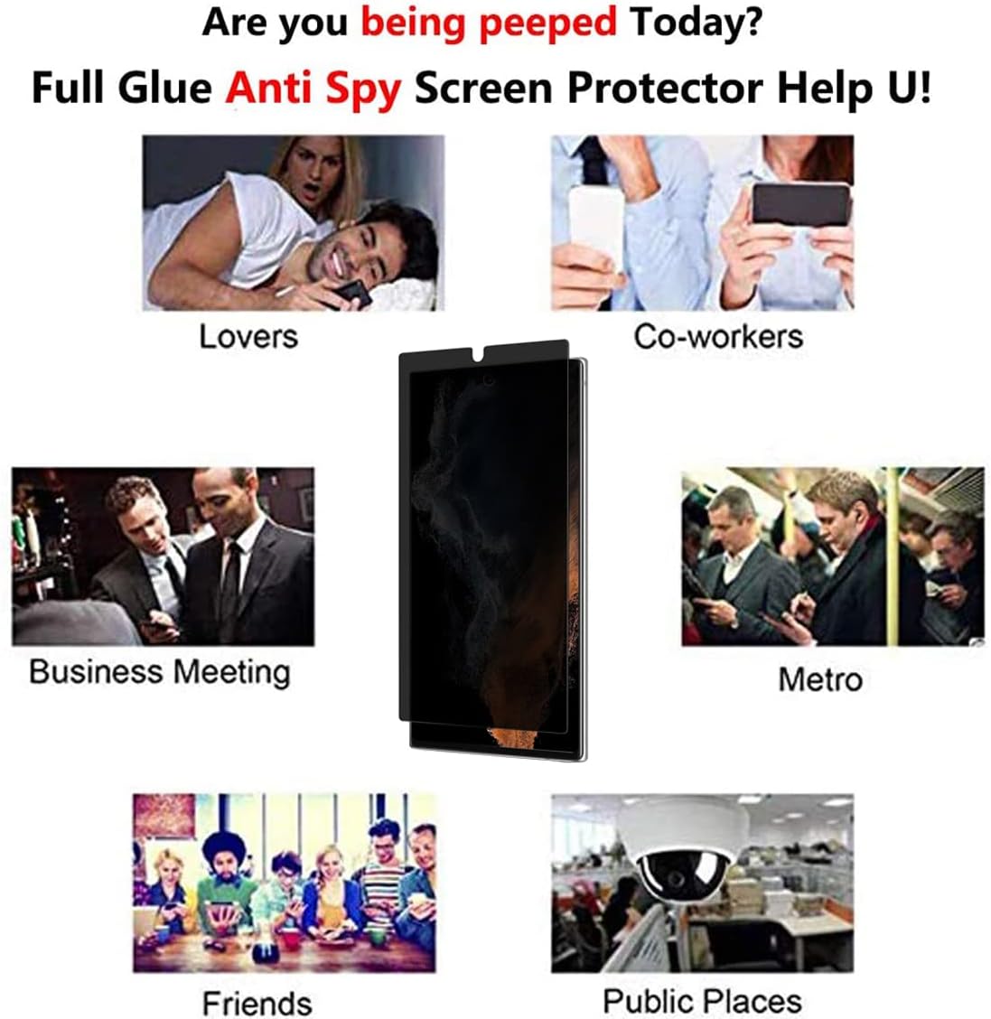 Protector de pantalla de privacidad para Galaxy S22 Ultra, antiespía, compatible con fundas, cobertura completa, soporte para desbloqueo en
