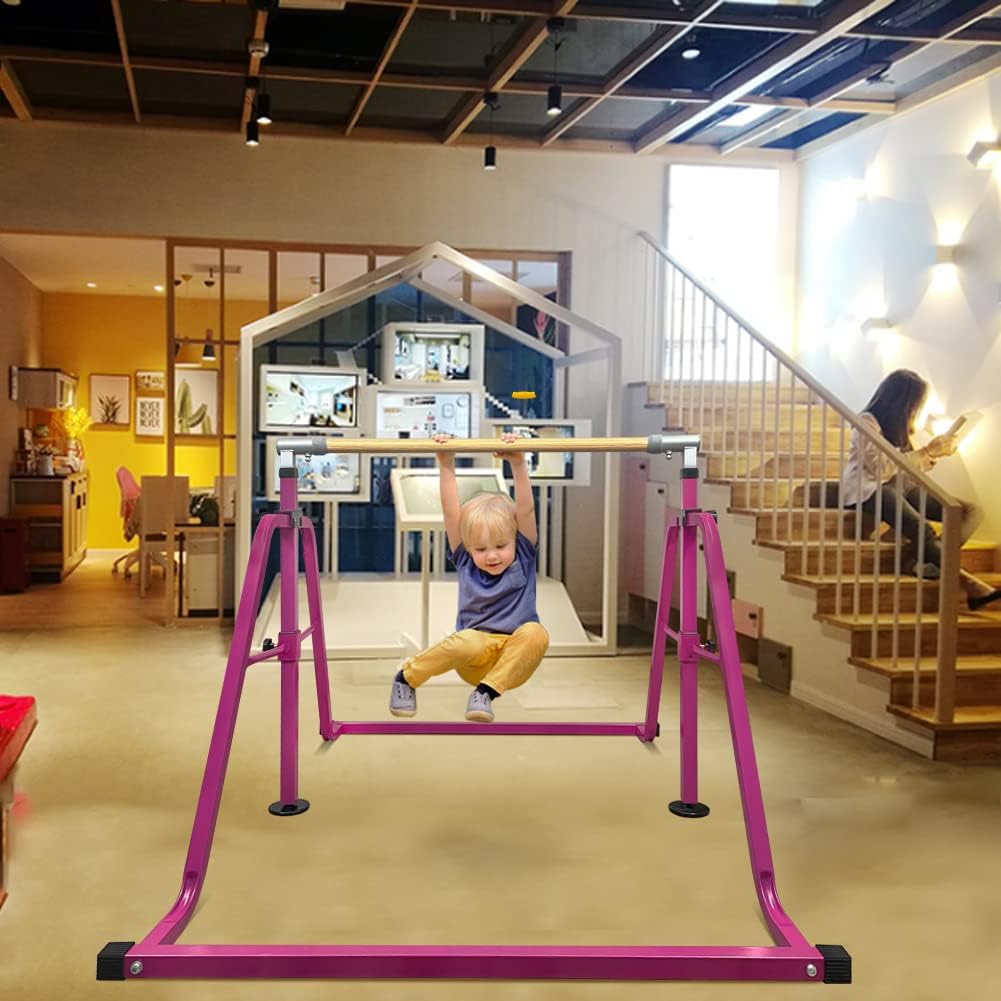 Barra de gimnasia, altura ajustable de 3 a 5 pies y equipo de gimnasia plegable para niños de 3 a 15 años, ideal para entrenamiento en interiores y