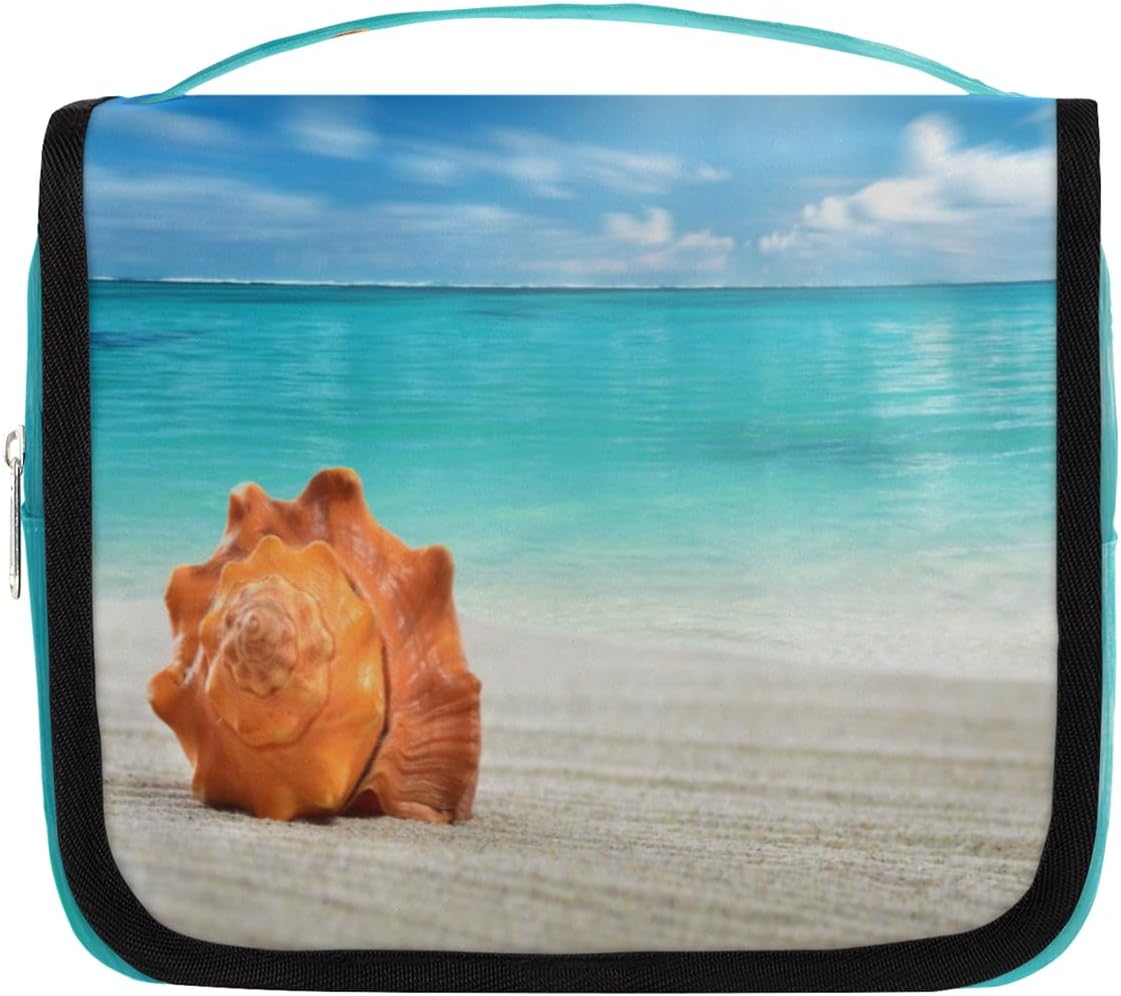 QsirBC Shell – Neceser de playa para mujer, organizador de maquillaje de viaje con gancho para colgar, bolsas de cosméticos de viaje para accesorios