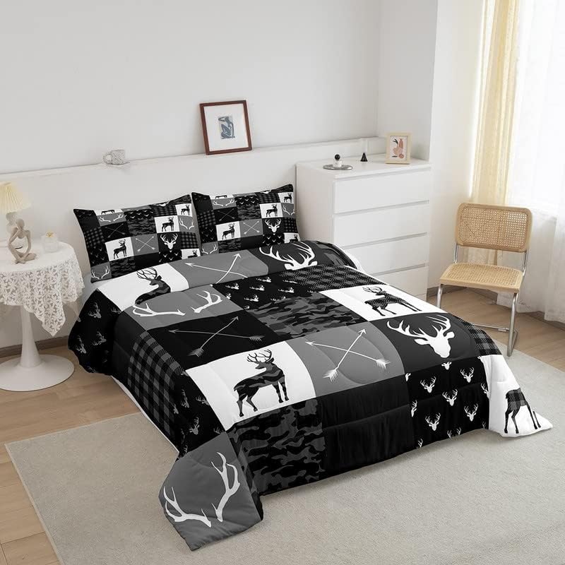 Juego de edredón de silueta de ciervo, tamaño Queen, juego de ropa de cama de 3 piezas para niños, adolescentes, decoración de la habitación del