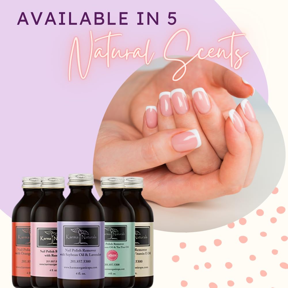 Karma Organic Removedor de esmalte de uñas con aceite de soja y aceite de lavanda, no tóxico, vegano, libre de crueldad, sin acetona, fortalecedor