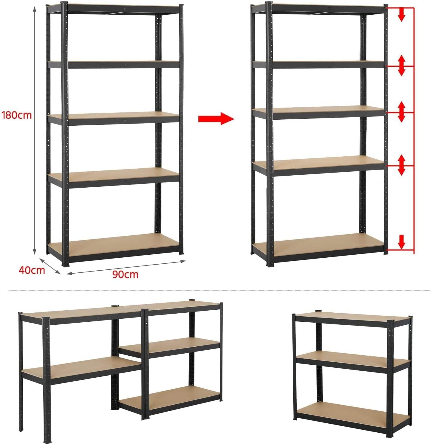 Estantería de garaje para taller, estante de almacenamiento de 5 niveles sin pernos, unidad de estantería de metal ajustable para almacenamiento