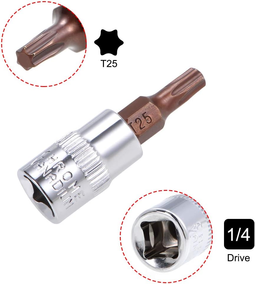 uxcell 2 unidades de 14 pulgadas x T25 Torx, puntas de acero S2 CR-V de 1.496in de longitud con llave de trinquete, barra deslizante, barra de