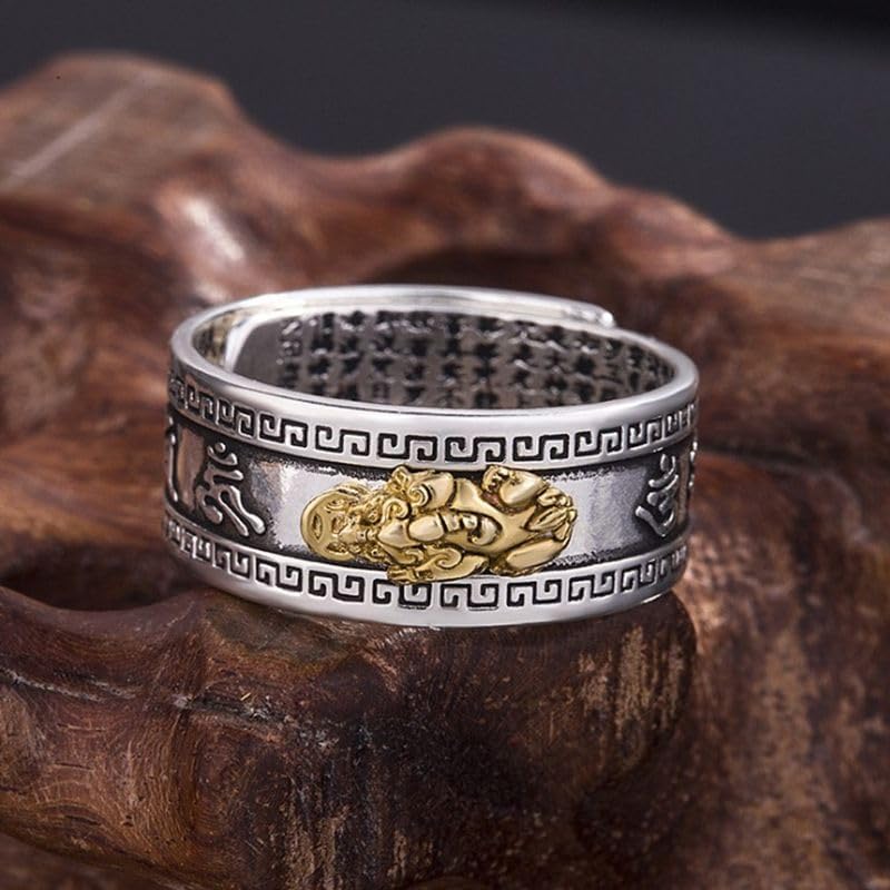Feng Shiu Ring Anillo Mantra Good Luck Fortune Wealth Protection Efficacious Rings for Men & Women, Adjustable Ring (Pi-XIU X)