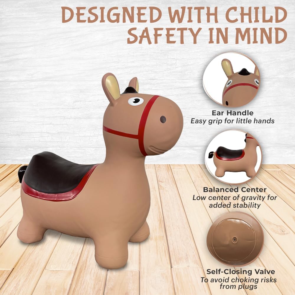 Juguete inflable con bomba para niños pequeños Brown Donkey Bounce & Ride-on