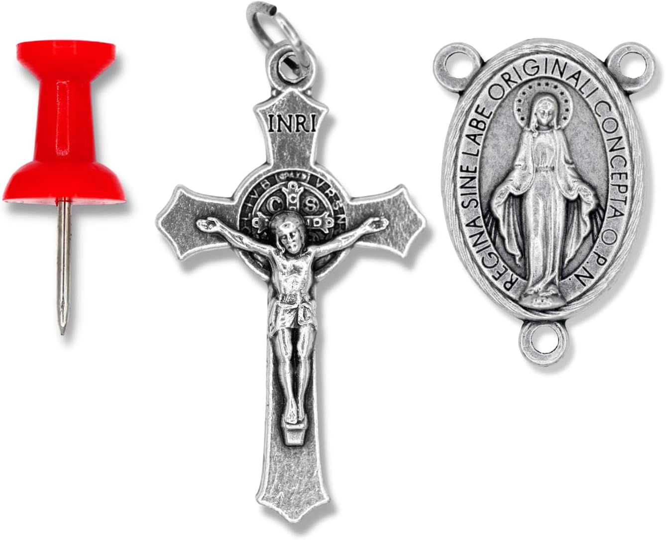 Caritas et Fides Kit de rosario italiano para 5 rosarios  Cruz y centro de rosario católico con crucifijo de San Benito de 1.5 pulgadas y medalla