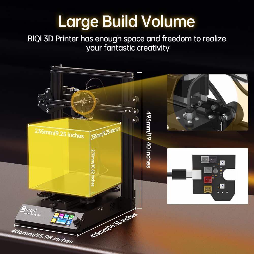Impresora 3D, impresoras 3D BIQU B1 FDM con placa base silenciosa de 32 bits, superficie de construcción extraíble, diseño de código abierto,
