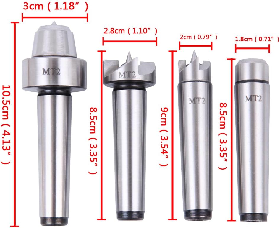 Iglobalbuy MT2 Torno de madera Live Center Set 4 piezas, Live Centers Drive Spur Cup Arbor #2MT para máquinas de carpintería, en caja de madera