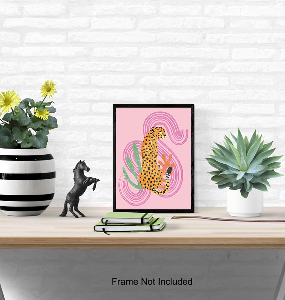 Mid Century Modern Abstract Cheetah LARGE 11×14 – Pink Boho Wall Art – Minimalist Gallery Wall Decor – Aesthetic Room Decor – Bohemian Bedroom Decor