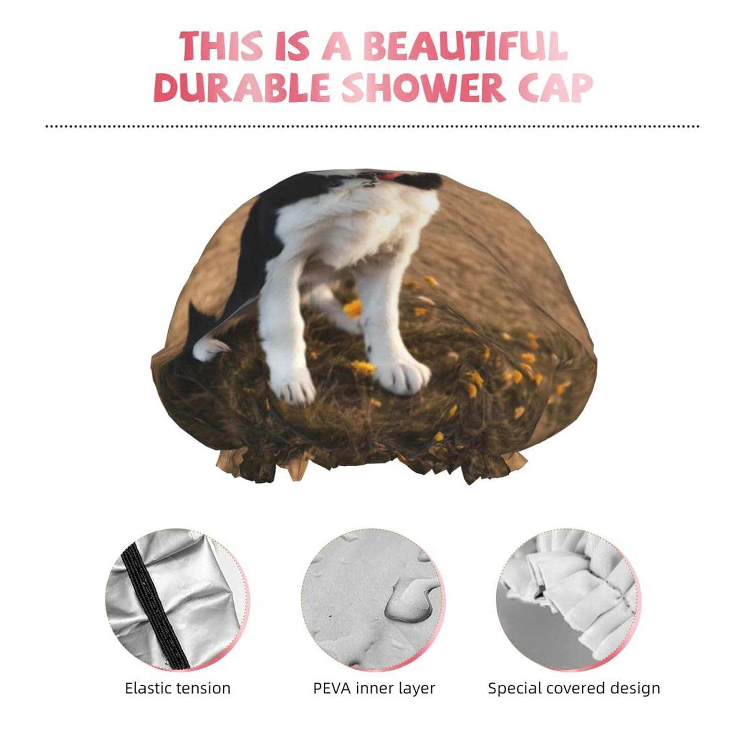 Gorro de ducha de perro para mujer, elástico y reutilizable, doble capa impermeable