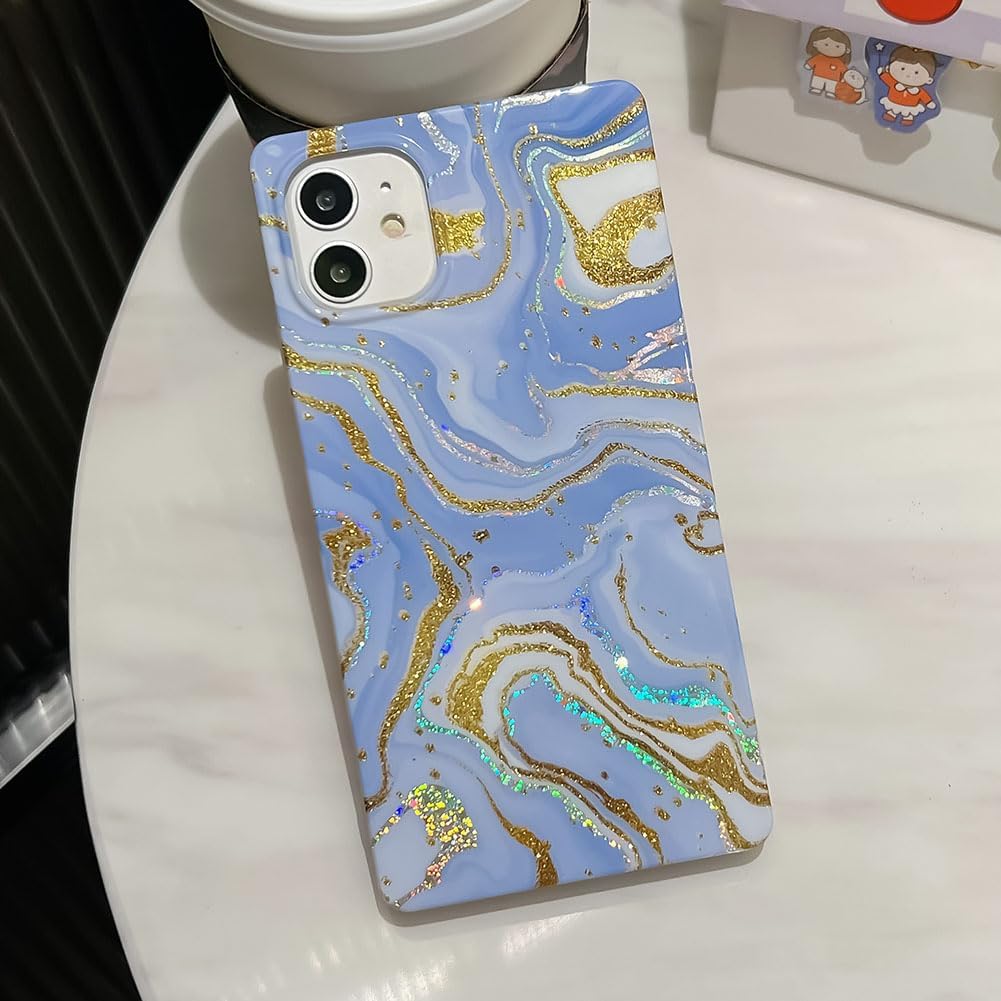 KERZZIL Funda de lujo con diseño de mármol con purpurina para iPhone 1212 Pro con borde cuadrado, elegante funda delgada de goma de silicona TPU