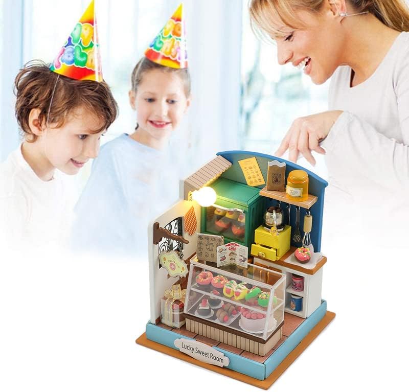 Kit de casa de muñecas en miniatura de bricolaje, casa de muñecas de madera con LED, kit de construcción de casa pequeña para regalo de cumpleaños