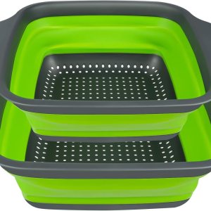 AUAUY Juego de 2 coladores plegables, colador plegable cuadrado de silicona con asas de plástico, colador de cocina ecológico con agujeros grandes AUAUY Juego de 2 coladores plegables, colador plegable cuadrado de silicona con asas de plástico, colador de cocina ecológico con agujeros grandes