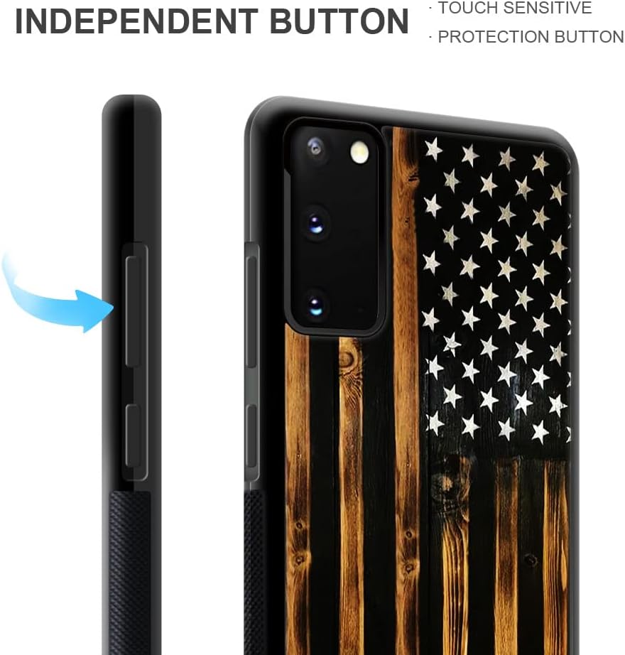 DJSOK Funda compatible con Samsung Galaxy S20 Plus, diseño clásico de patrón de bandera antigua de grano de madera para hombres, niños y niñas,