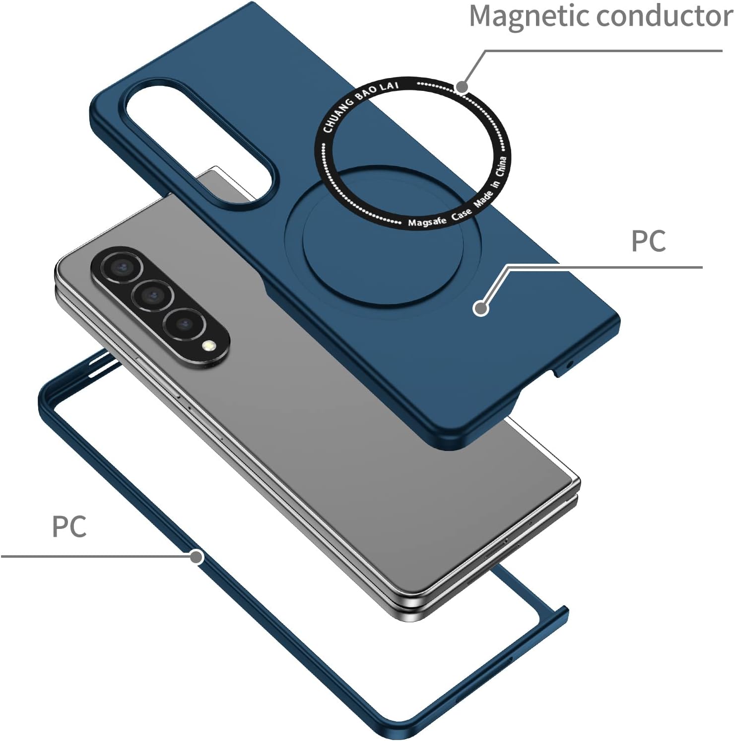 Ephoou Funda de teléfono para Samsung Galaxy Z Fold4 compatible con MagSafe, protección de doble capa de grado militar, a prueba de golpes con funda