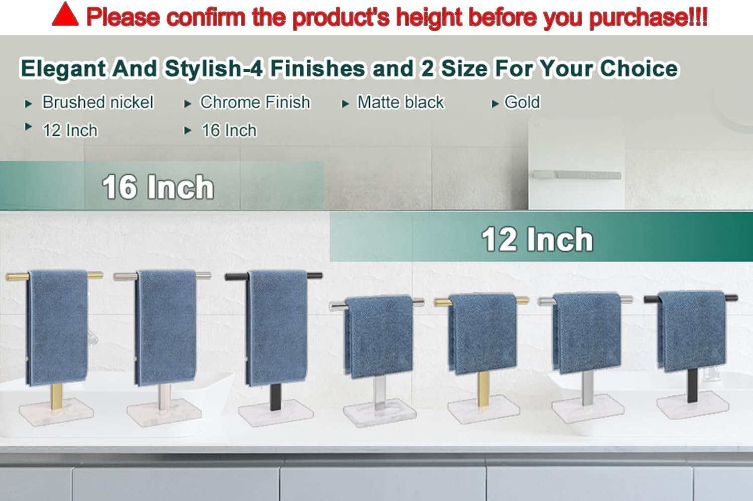 Toallero de mano, soporte para toallas de mano en forma de T para baño con base de mármol, soporte de acero inoxidable 304, toallero de mano