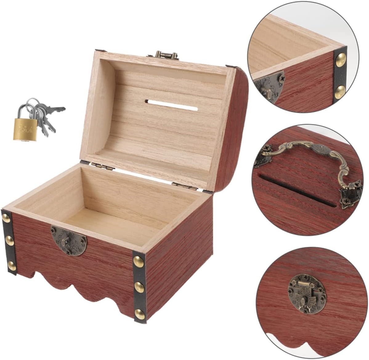 Uonlytech 3 unidades de caja de dinero con cerradura de alcancía para niñas, alcancía para hucha de madera, caja de pecho retro, alcancía para el