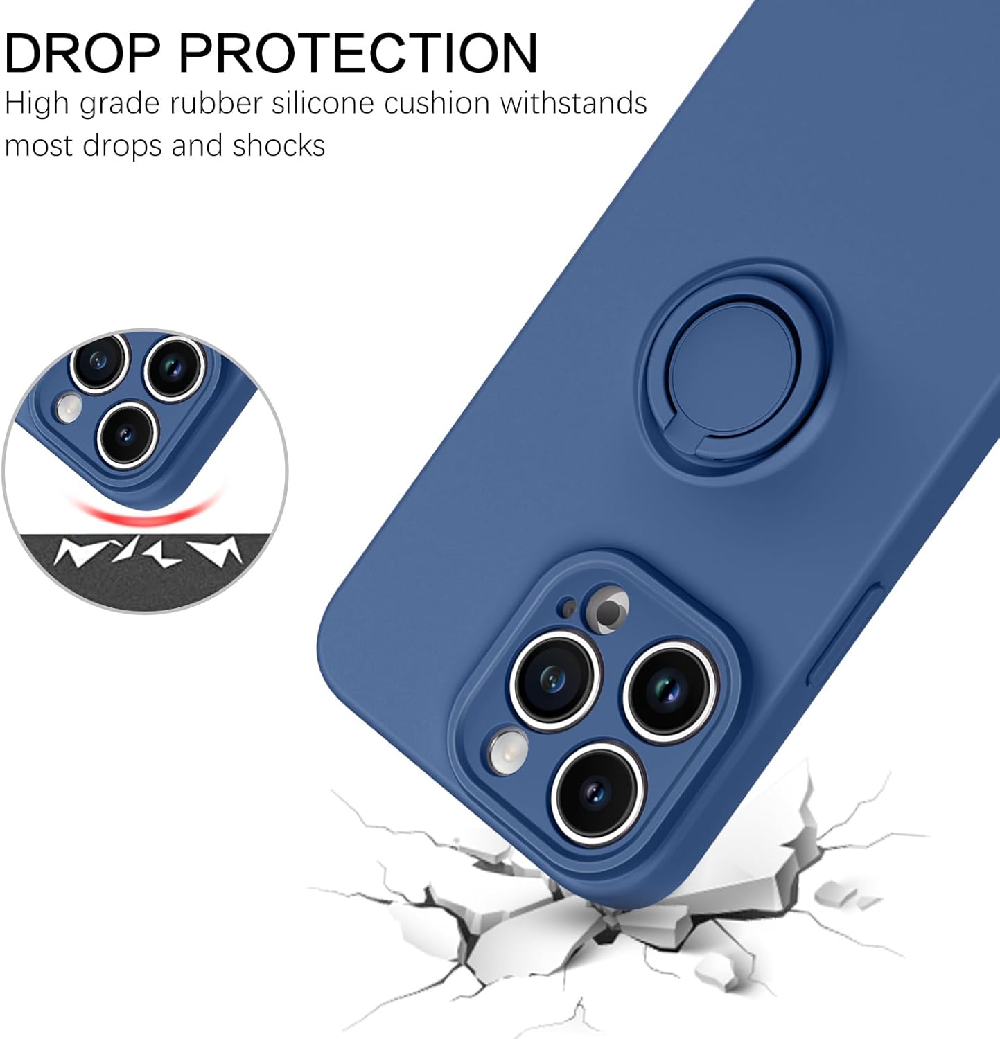 BENTOBEN Funda compatible con iPhone 15 Pro Max 2023, ajuste delgado, de silicona suave, goma de gel, soporte de anillo a prueba de golpes,
