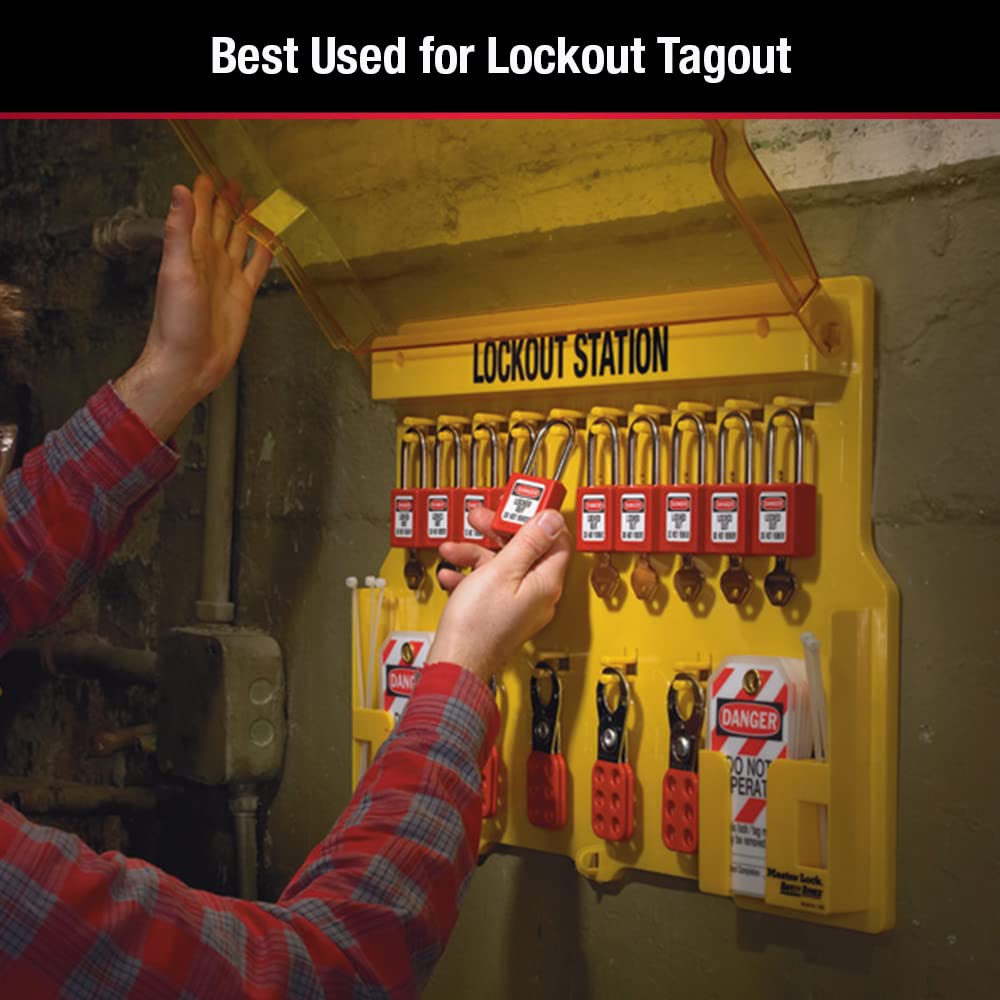 Master Lock Estación de bloqueo de 10 paquetes con cubierta, Amarillo, 1