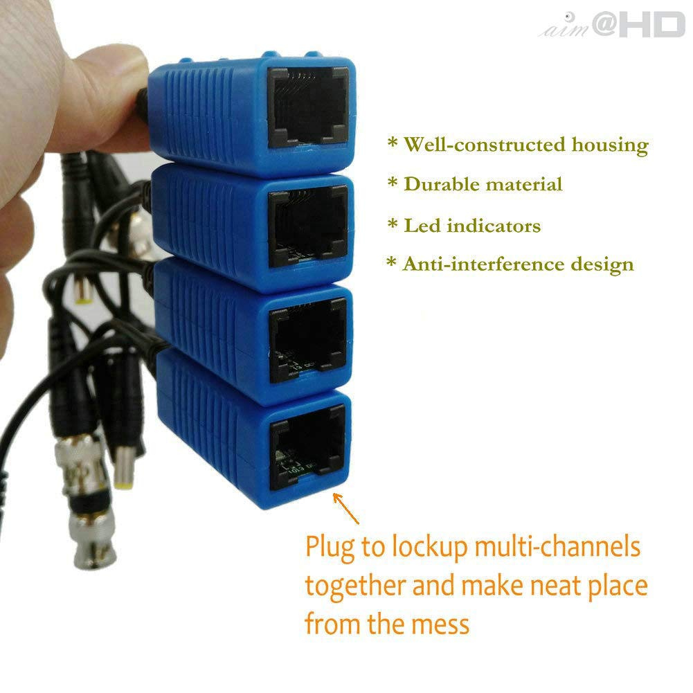 2 pares de balunes de video pasivos BNC a RJ45 con alimentación para 1080P – 8MP Actualización CCTV Cámara de vigilancia de seguridad para el hogar