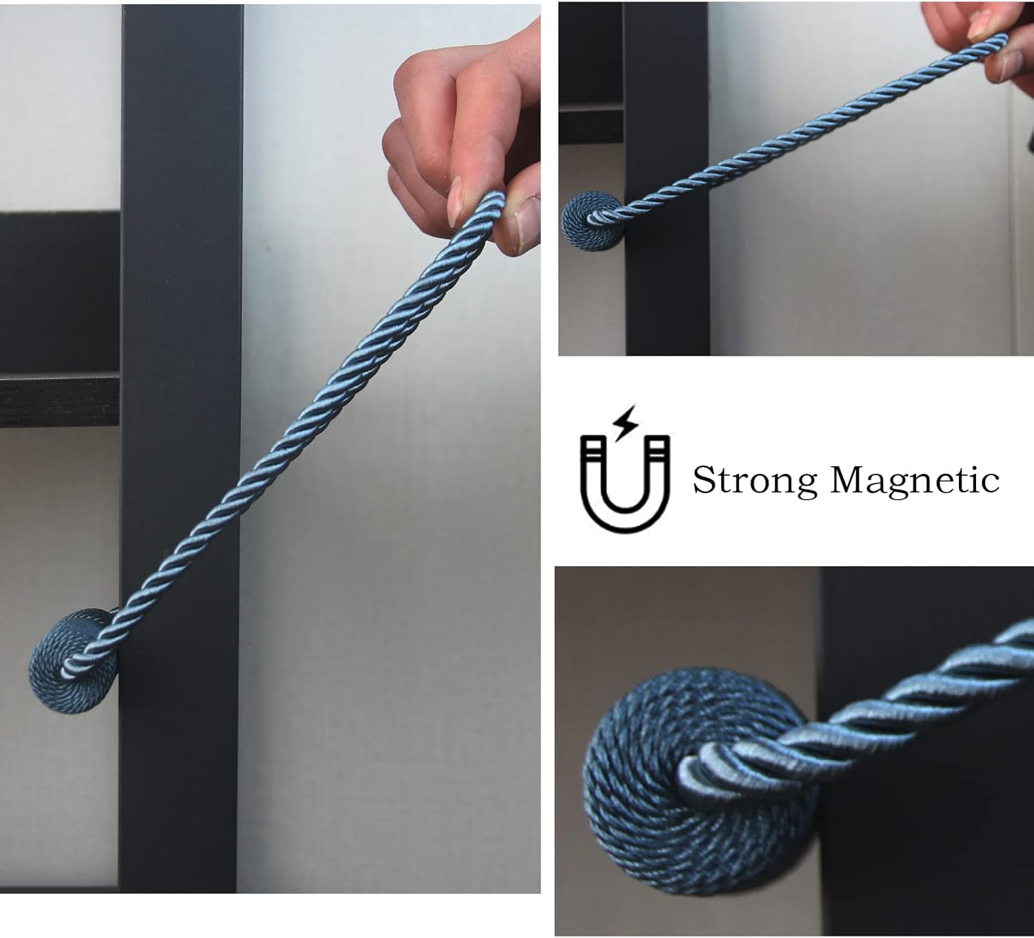 Hangtty Alzapaños magnéticos para cortinas, paquete de 2 soportes de cortina azules para cortinas modernas, alzapaños decorativos para cortinas