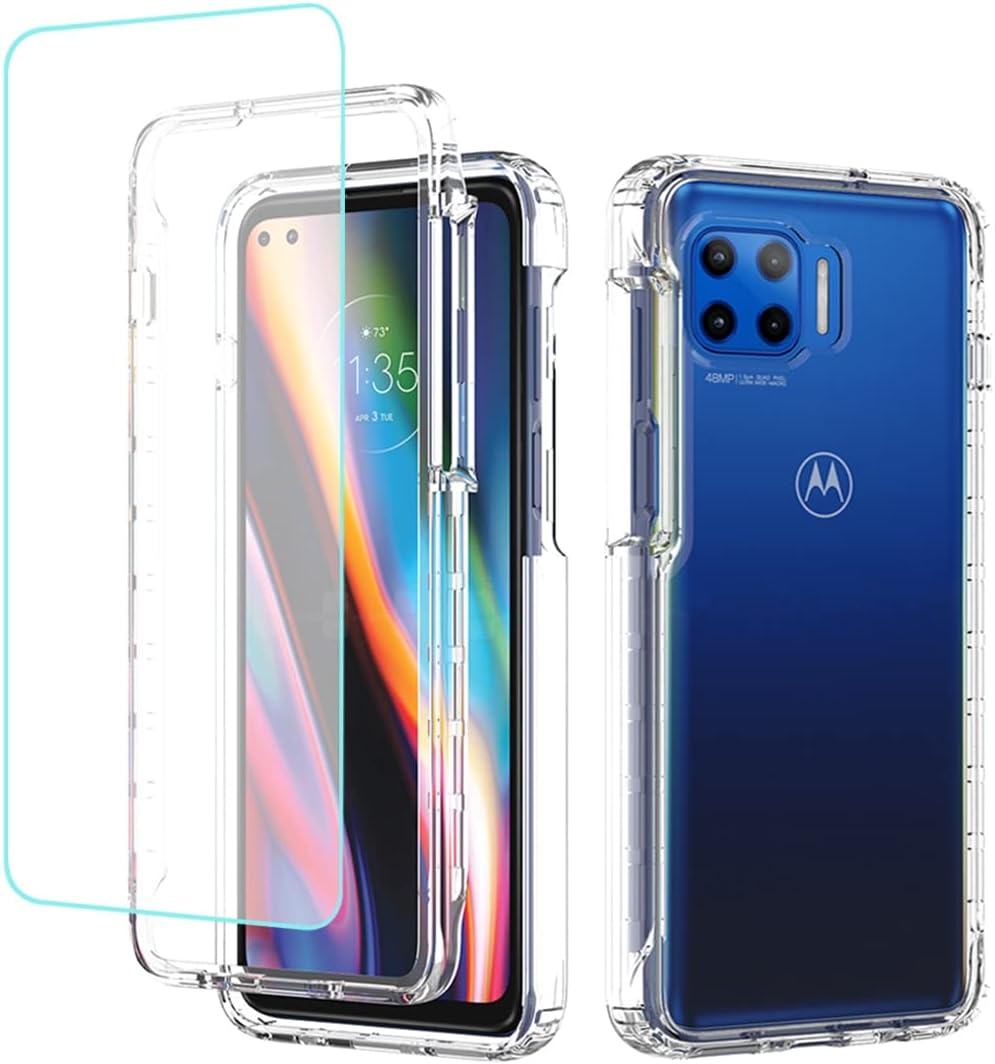 Funda para Moto G 5G PlusOne 5G UW XT2075 con protector de pantalla de vidrio templado, carcasa protectora de cuerpo completo transparente de