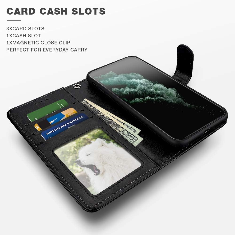 Shields Up Funda tipo cartera diseñada para iPhone 11 Pro, funda magnética desmontable con tarjetero y correa para niñasmujeres, funda de piel