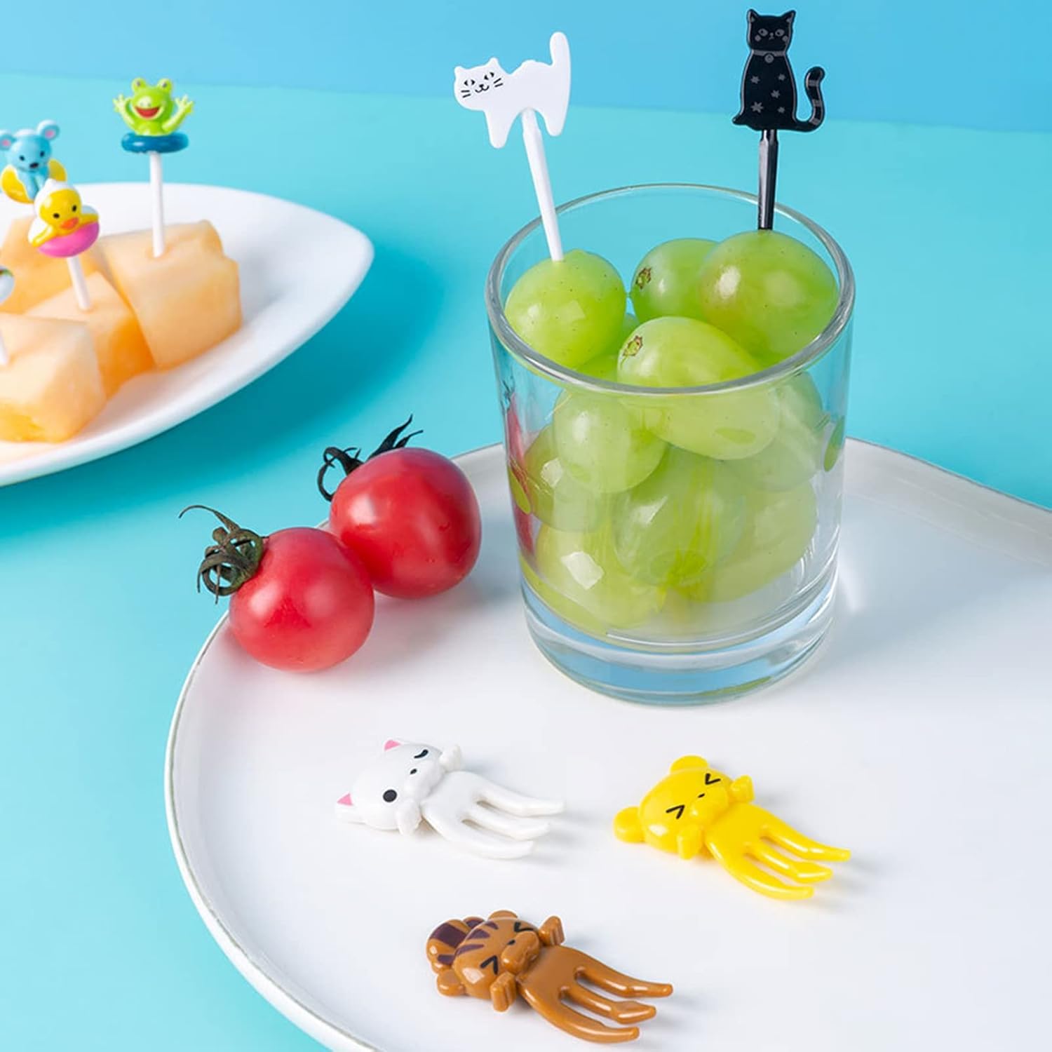 1 juego de tenedores de frutas para niños, lindos palillos de dientes de dibujos animados, antideslizantes, reutilizables, decorativos, de plástico,