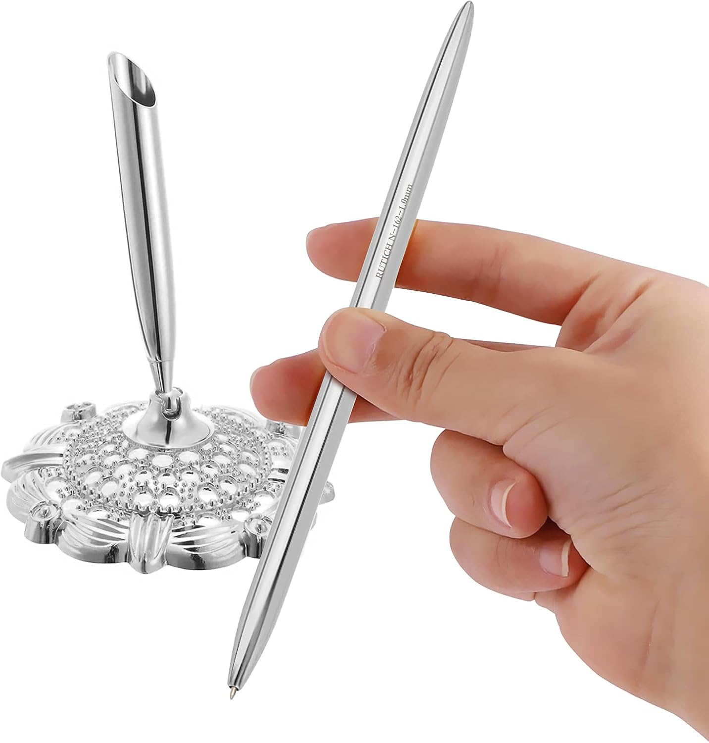 Pluma redonda hueca titular de la pluma de firma conjunto para boda nupcial, plata