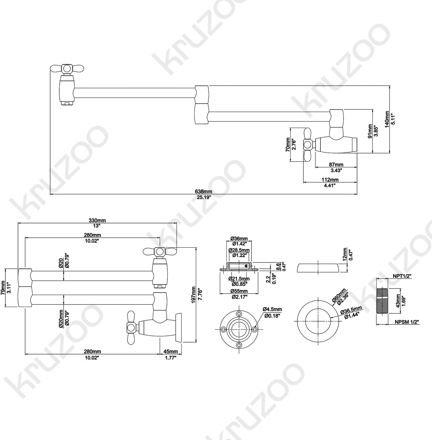 Llenador de ollas de níquel cepillado grifo de cocina de latón macizo plegable montaje en pared extensible doble articulación brazo oscilante de un