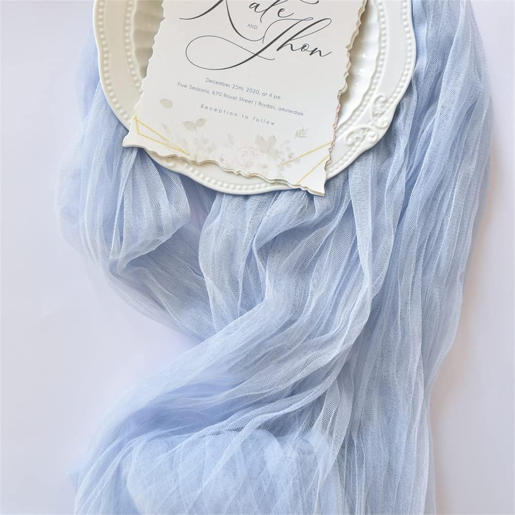 Camino de mesa de gasa azul de 10 pies de gasa rústica, mantel bohemio para bodas, despedidas de soltera, otoño, Acción de Gracias, Navidad