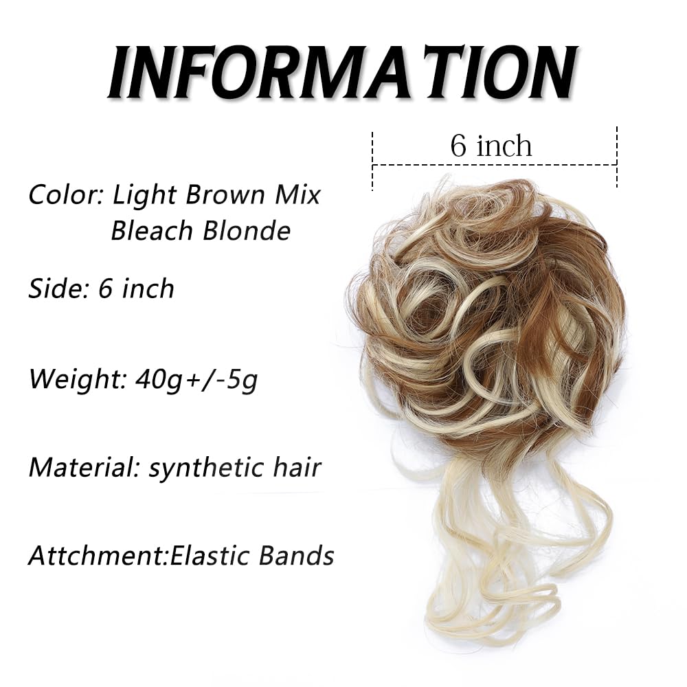 ZERAL Extensiones de cabello despeinado con bandas elásticas para el cabello rizado para mujeres (mezcla marrón y rubio decolorado)
