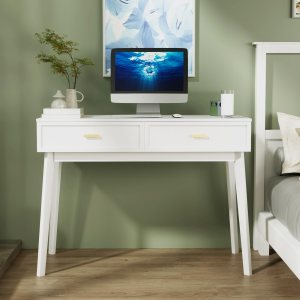 Escritorio blanco con cajones, mesa de computadora para oficina en casa, escritorio de estudio para espacios pequeños, tocador de dormitorio, Escritorio blanco con cajones, mesa de computadora para oficina en casa, escritorio de estudio para espacios pequeños, tocador de dormitorio,