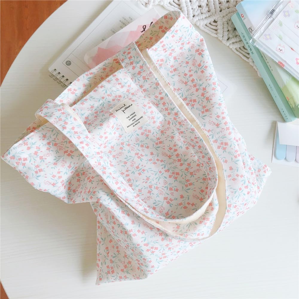 Bolsa de lona de algodón, reutilizable, suave, bolsa de hombro floral para viajes de playa, compras