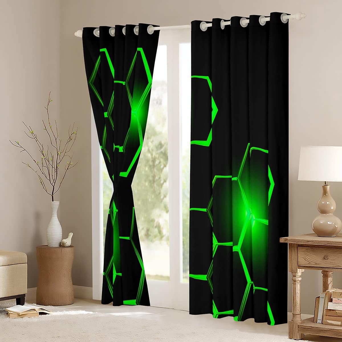 Cortinas de panal para niños, sala de estar, geometría moderna, hexagonal, oscurecimiento de duelos, decoración de niños, cortinas opacas