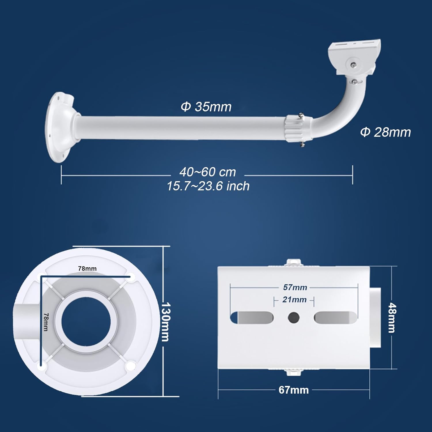 WiTi Soporte de montaje extensible sólido en J para cámaras de vigilancia de seguridad, soporte de montaje ajustable de pared y techo de 40CM-60CM