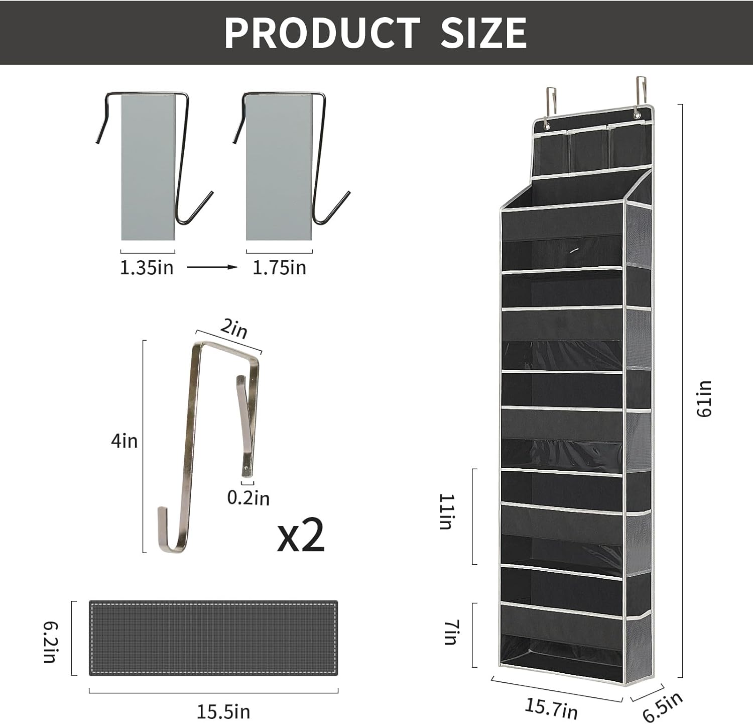 Organizador para colgar sobre la puerta, 5 estantes transparentes para colgar con 5 bolsillos grandes, 10 laterales de malla y 3 bolsillos de PVC,