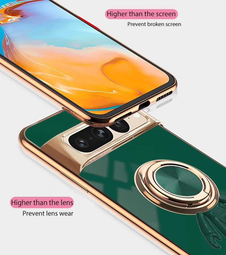Funda compatible con Google Pixel 7 Pro con soporte de anillo, patrón de astronauta giratorio de 360, color negro, funda protectora delgada de