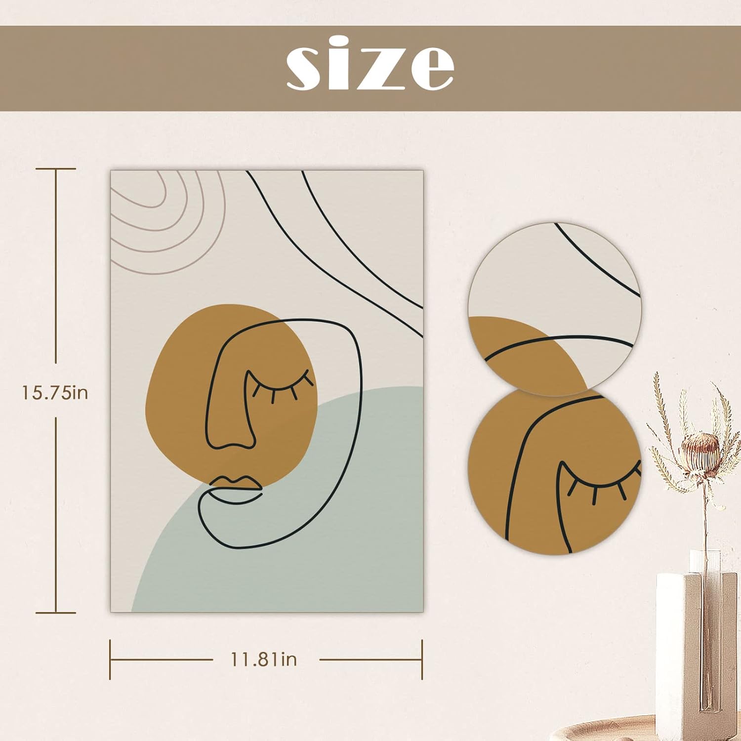 Lienzo enmarcado para pared, arte de pared bohemio de línea minimalista, juego de 3, impresiones abstractas de gran tamaño de 12 x 16 pulgadas,