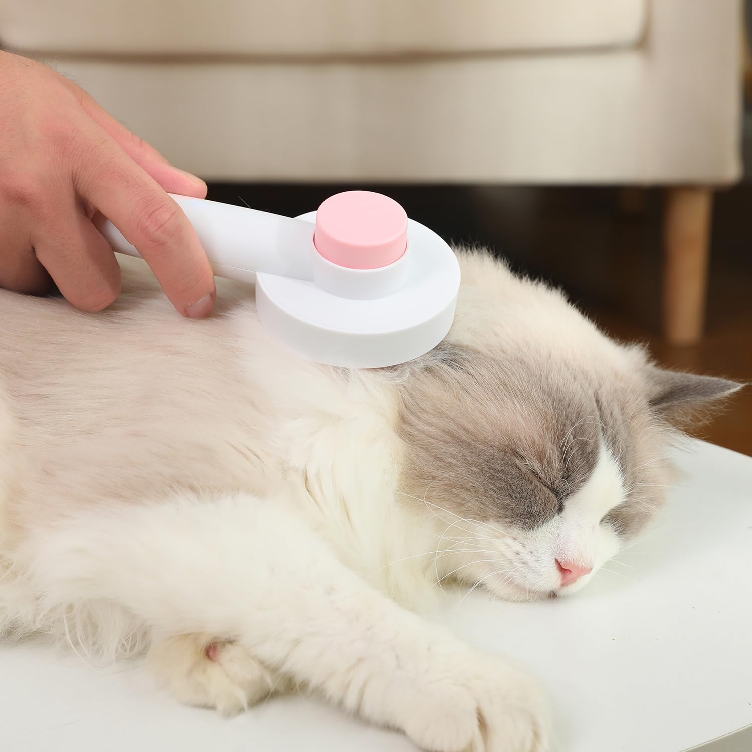 HYPERSPACE Cepillo de pelo para gatos de interior, cepillo de aseo de mascotas con botón de liberación, cepillo deslizante autolimpiante para perros