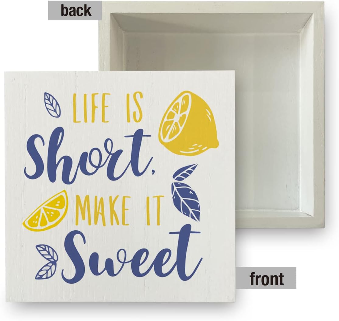 Cartel de madera de limón rústico con texto en inglés Rustic Life is Short Make It Sweet Lemon, letrero decorativo de verano, placa de bloque para